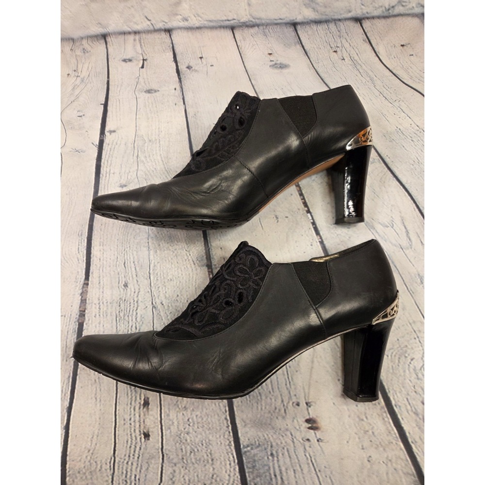 Brighton Vintage 1990s Womens Black LEATHER Sz 8 Ankle Booties‎ Boots - Picture 4 of 11